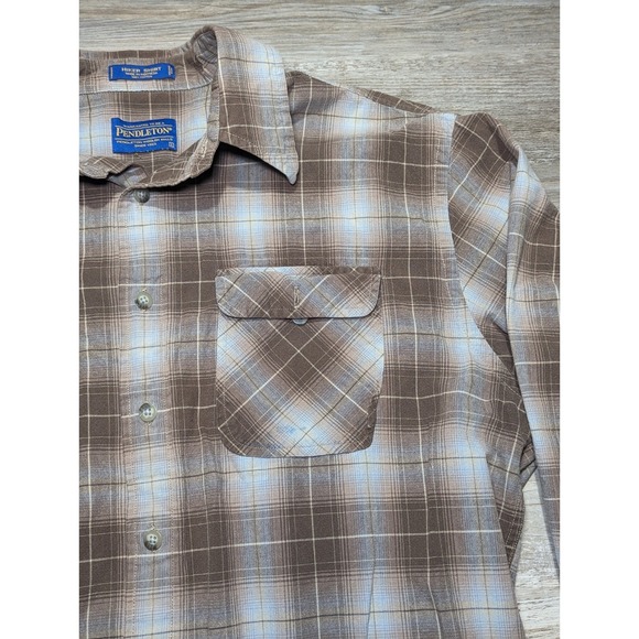 Pendleton Hiker Shirt Mens Large Brown Plaid Button Up Outdoor Cotton Flannel - Picture 7 of 11